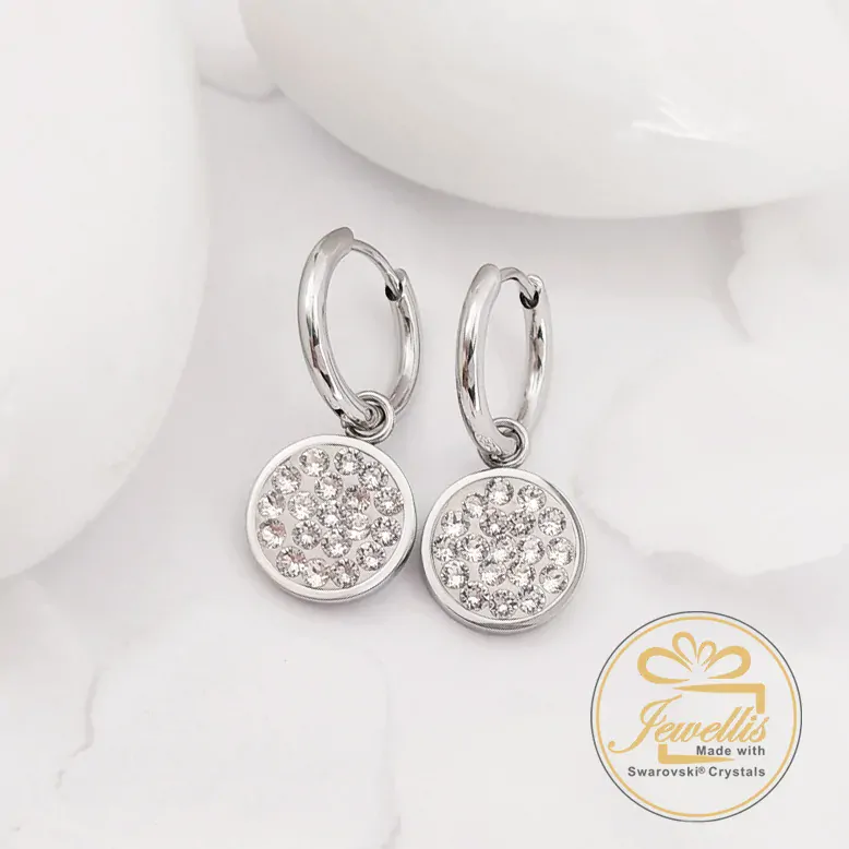 Ocelový set Hoop Round Pavé s krystaly Swarovski - Crystal F