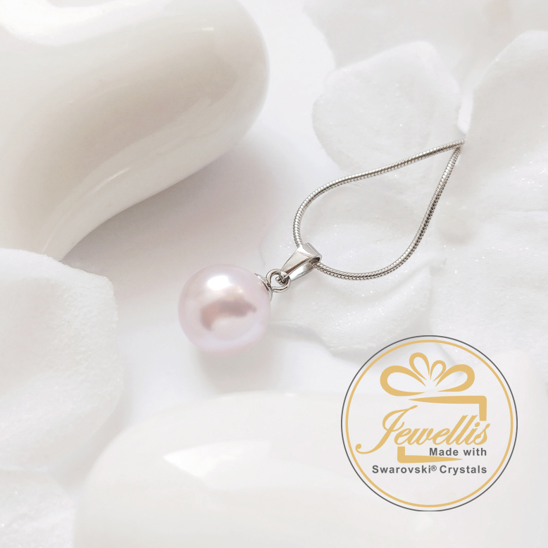 Ocelový perlový náhrdelník s perlou Swarovski - Mulberry Pink