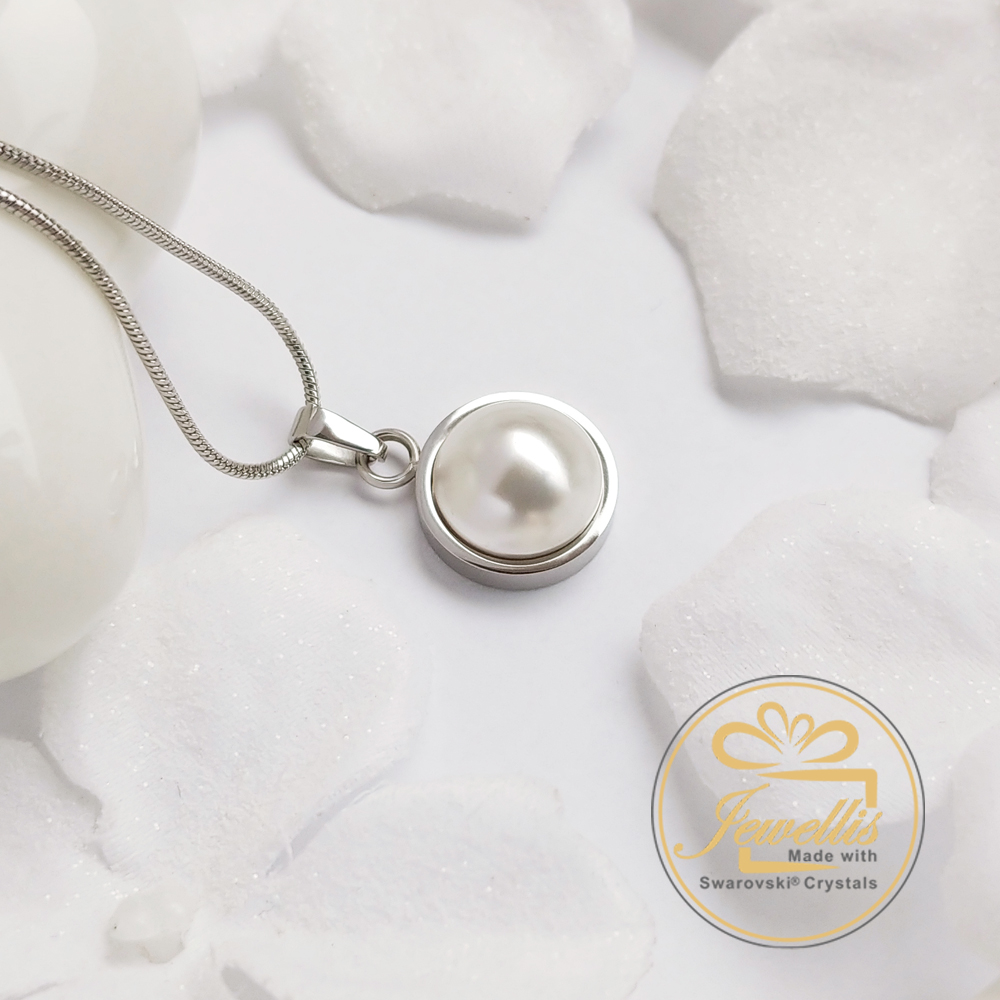 Ocelový náhrdelník s perlou Button Swarovski - Lapis