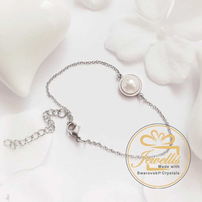 Ocelový náramek s perlou Button Swarovski - Creamrose