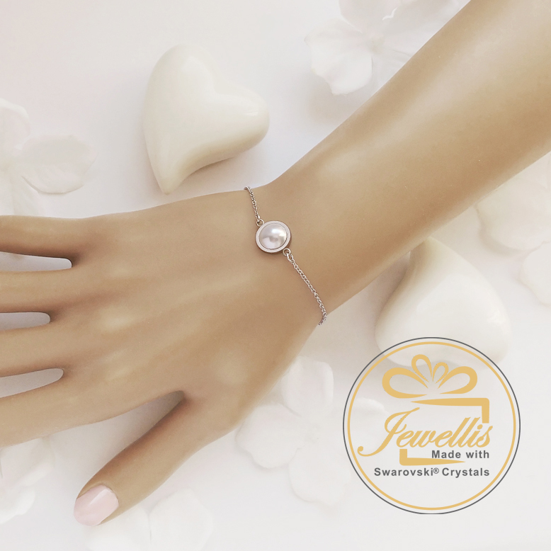 Ocelový náramek s perlou Button Swarovski - Creamrose