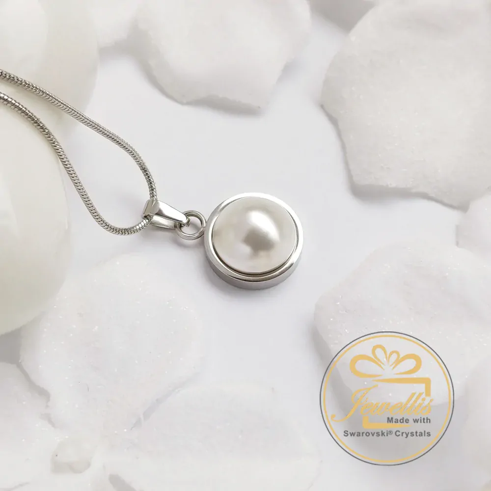 Ocelový náhrdelník s perlou Button Swarovski - Turquoise