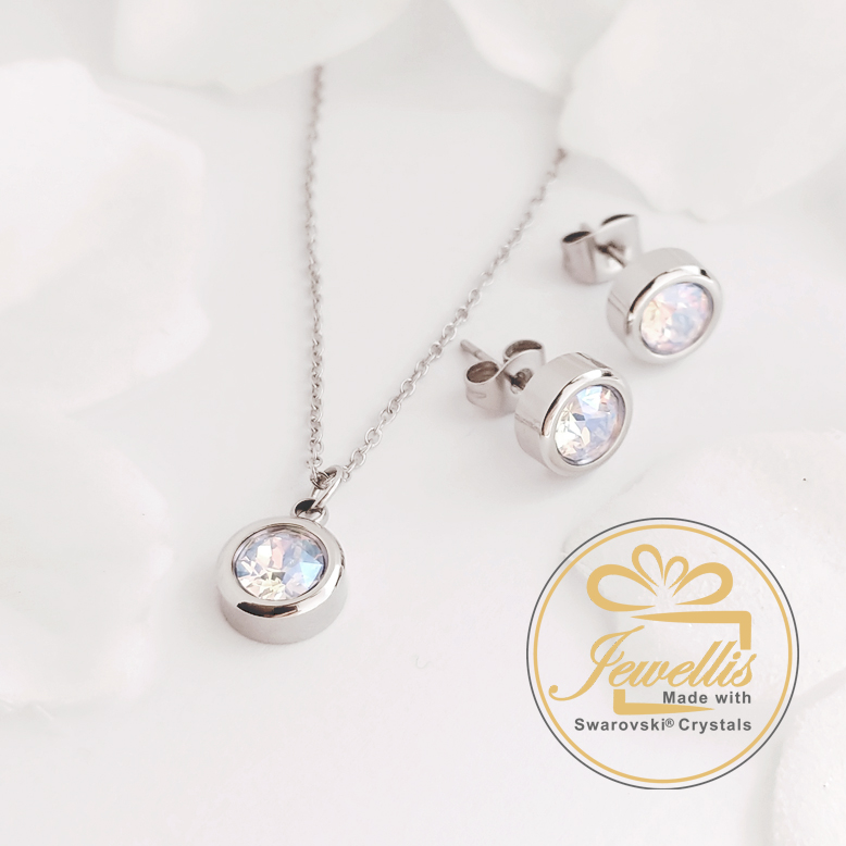 Ocelový minimalistický set s krystaly Swarovski - Fern Green