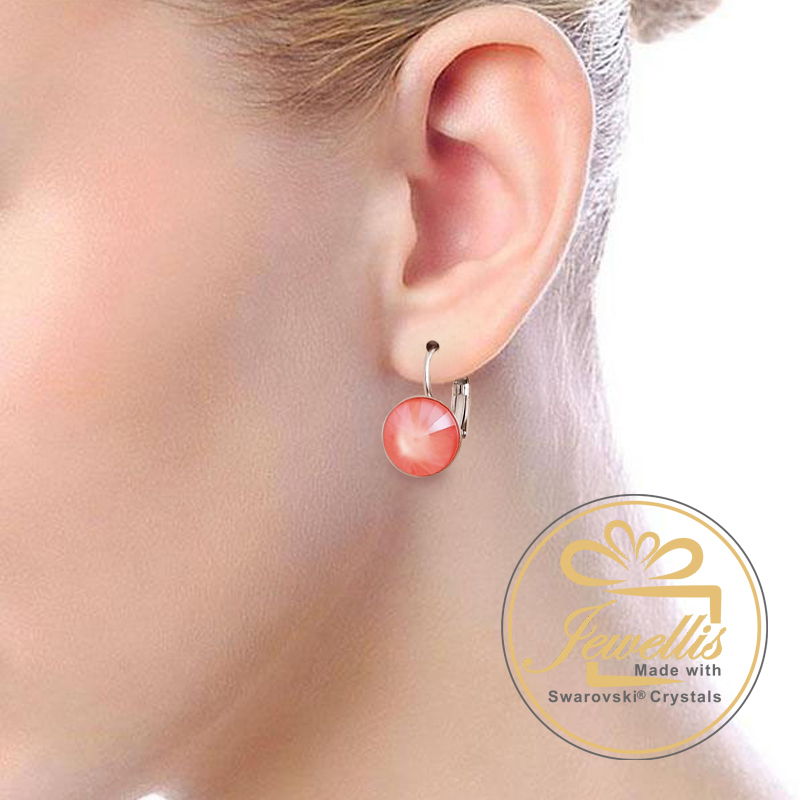 Ocelové visací náušnice Pastel Rivoli s krystaly Swarovski 12 mm - Peony Pink