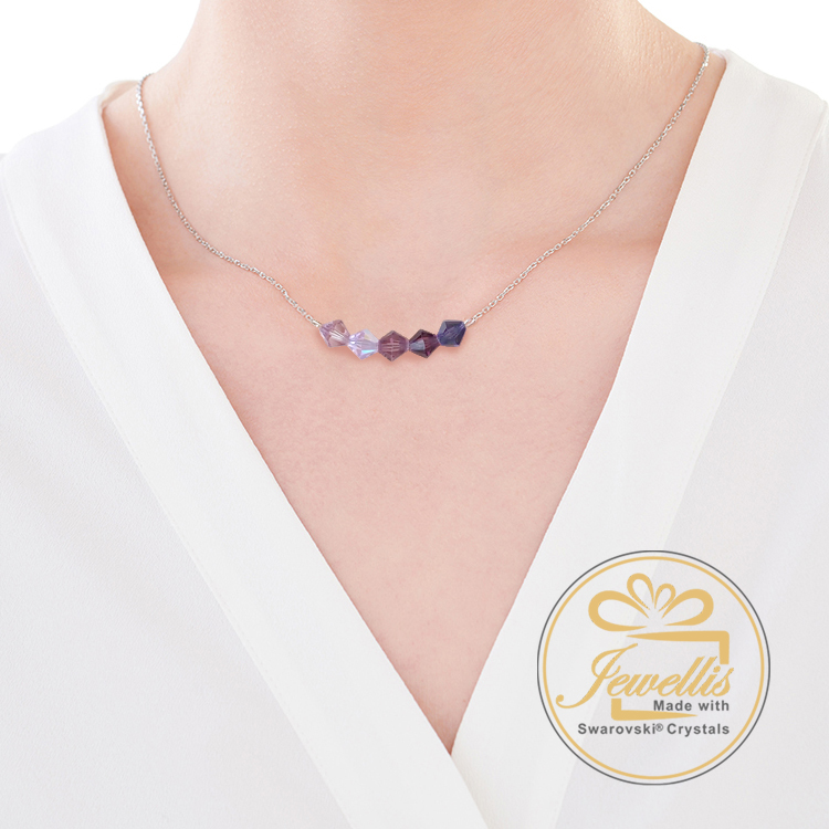 Ocelový korálkový náhrdelník Dark Blue Tones s krystaly Swarovski