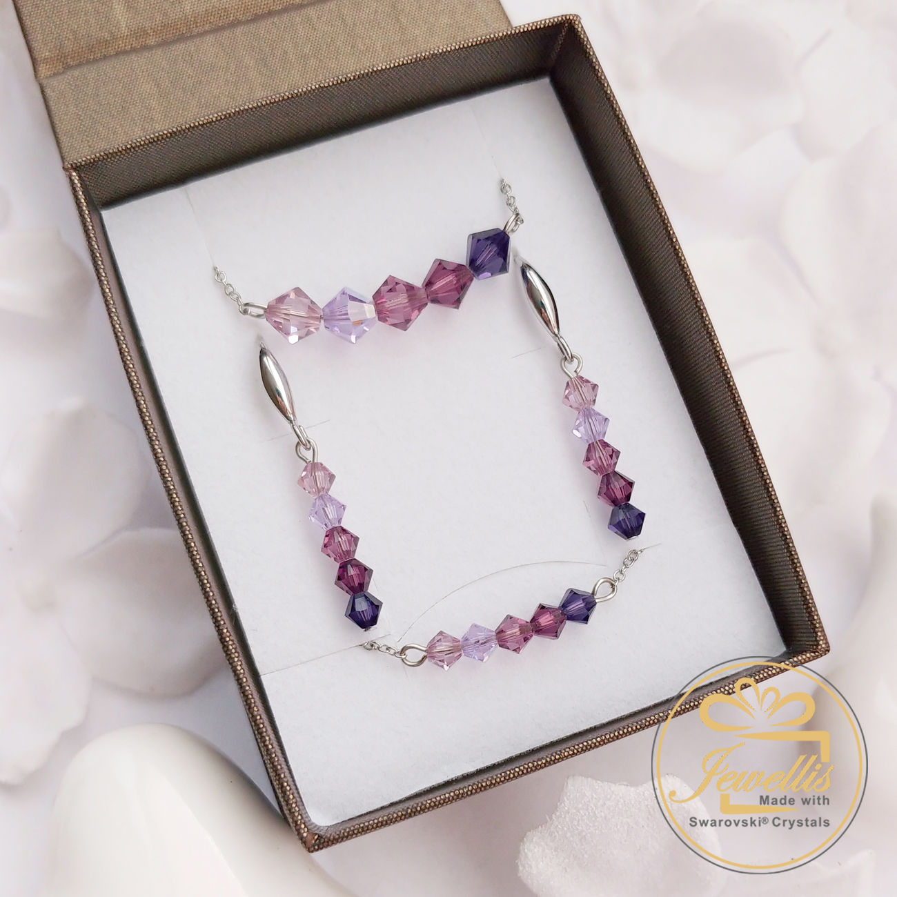 Ocelový korálkový náhrdelník Dark Blue Tones s krystaly Swarovski