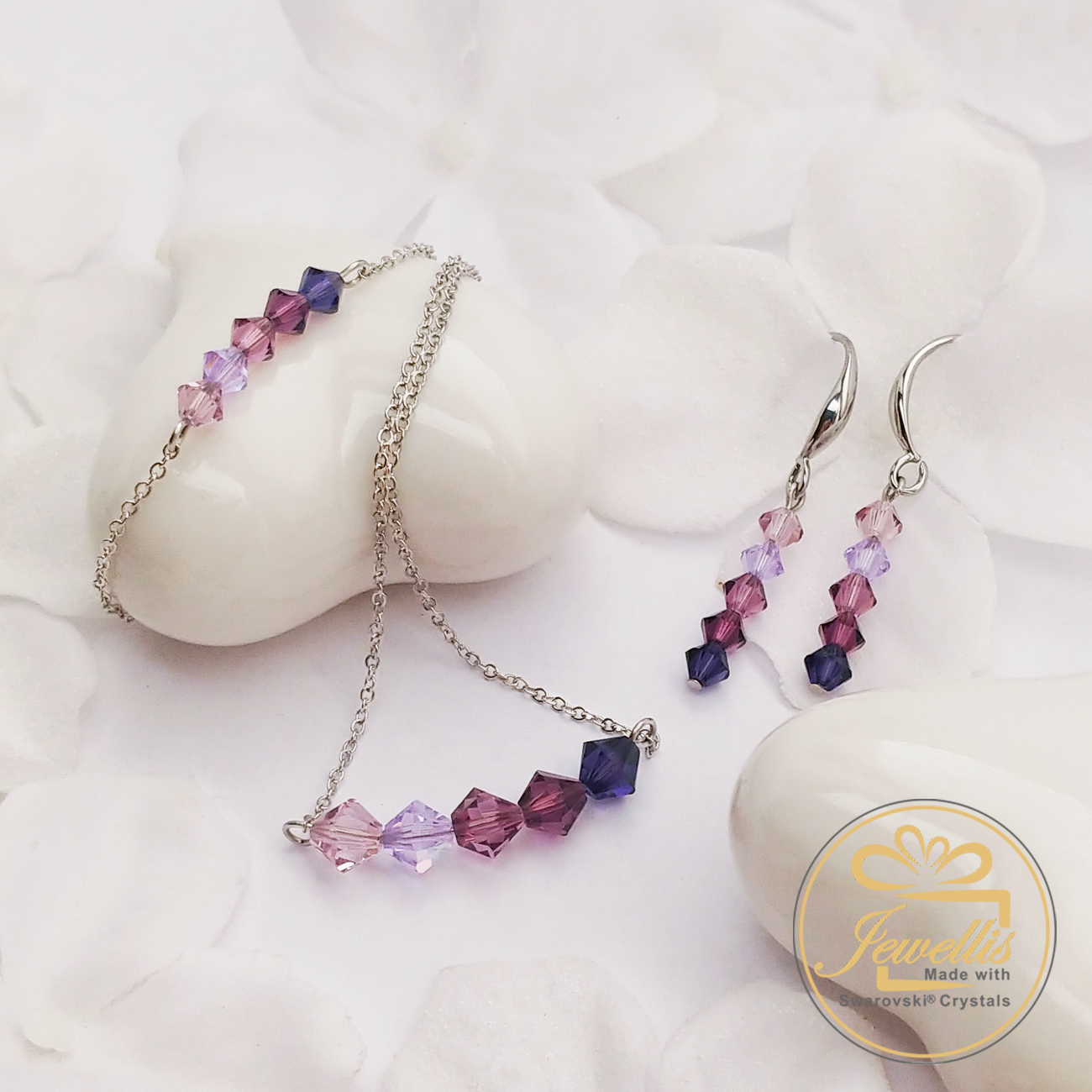 Ocelové náušnice háčky Azure Blue Tones s krystaly Swarovski