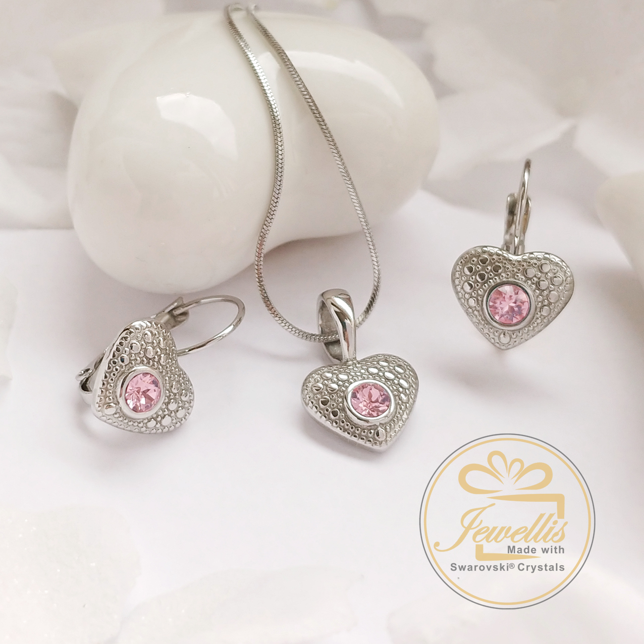 Ocelový náhrdelník ve tvaru srdce Antique Heart s krystalem Swarovski - Rose
