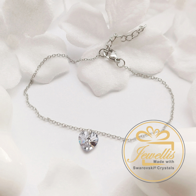 Ocelový náramek s krystalem ve tvaru srdce Swarovski - Aquamarine Vitrail Light