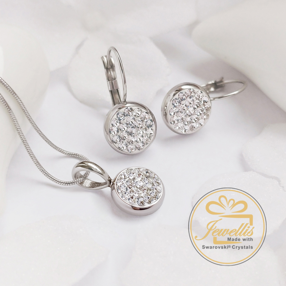 Ocelový náhrdelník Round Pavé s krystaly Swarovski - Aquamarine