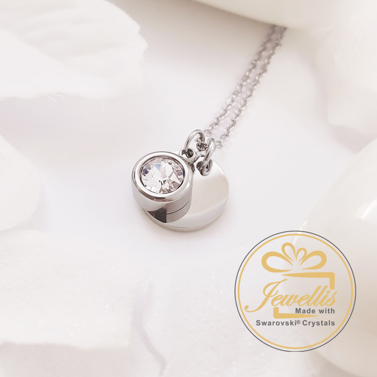 Ocelový náhrdelník kulatá destička s krystalem měsíce Září Swarovski - Sapphire