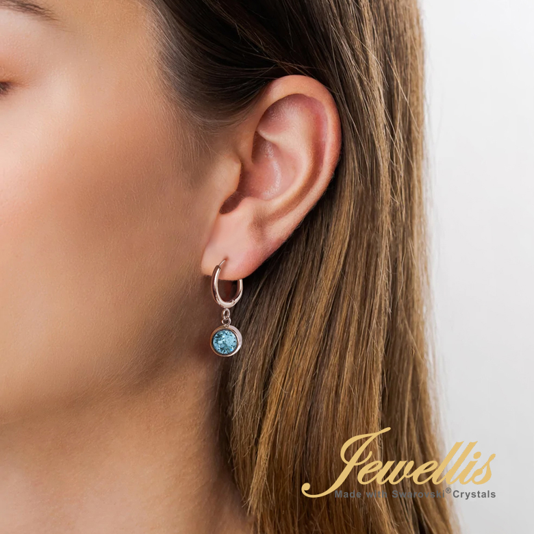 Ocelové náušnice kruhy Chaton Deluxe s krystaly Swarovski - Caribbean Blue Opal