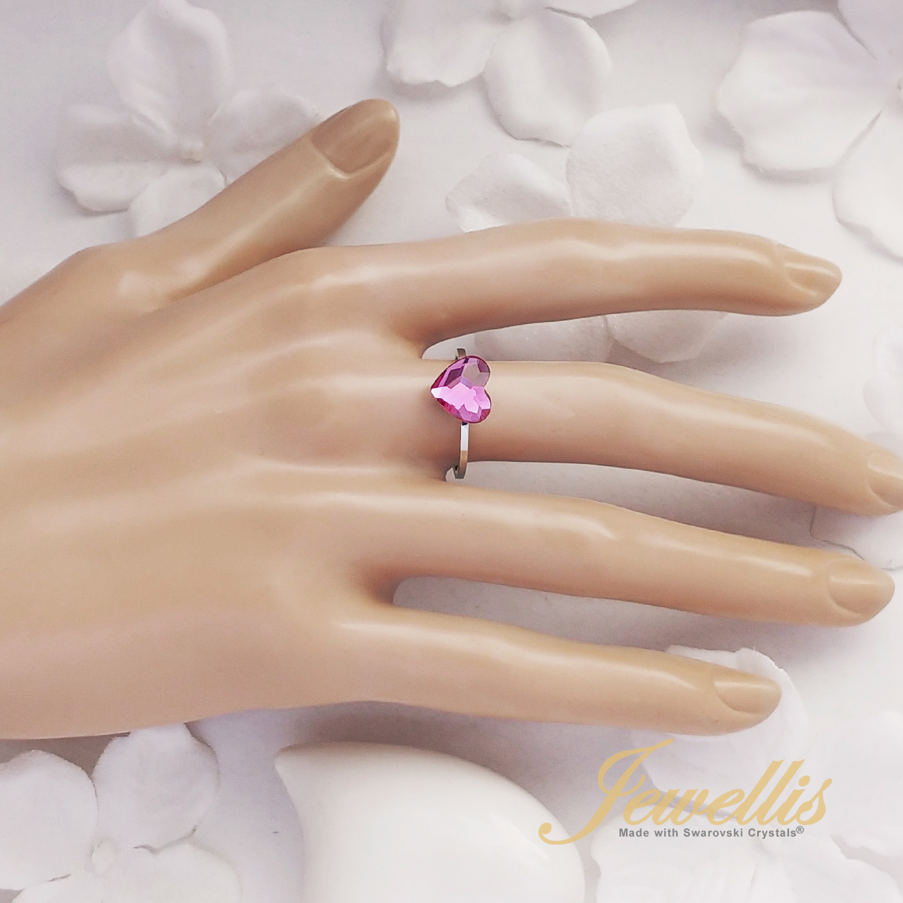 Ocelový romantický prsten s krystalem ve tvaru srdce Swarovski - Crystal F