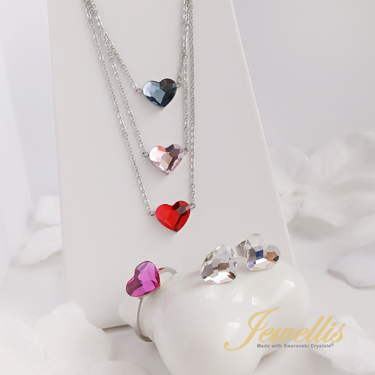 Ocelový jemný náhrdelník Romance s krystalem ve tvaru srdce Swarovski - Crystal AB