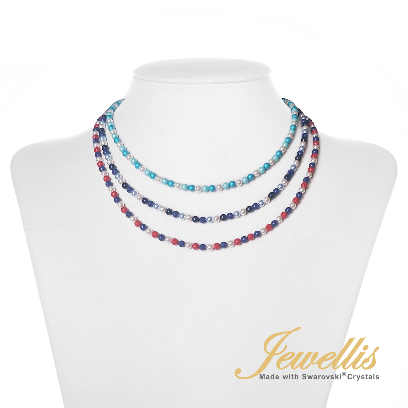 Ocelový perlový náhrdelník Marine Blue Pearl s perlami Swarovski 4mm