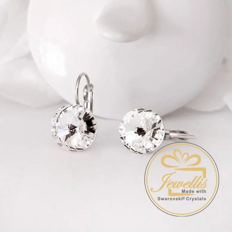 Ocelové visací náušnice s krystaly Rivoli Swarovski - Bermuda Blue