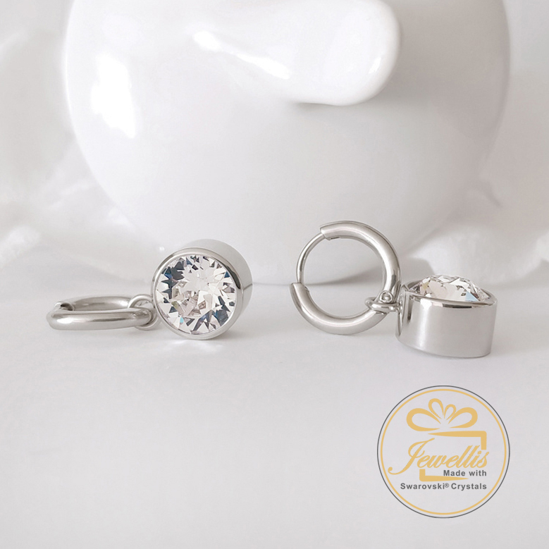 Ocelové náušnice kruhy s krystaly Swarovski - Emerald