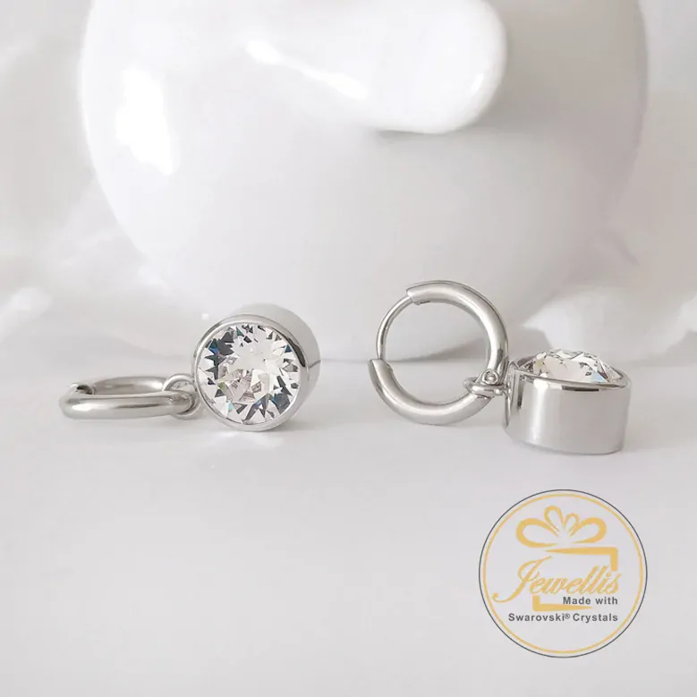 Ocelové náušnice kruhy s krystaly Swarovski - Rose Water Opal