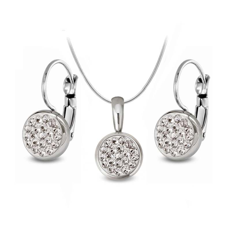 Ocelový set Round Pavé s krystaly Swarovski - Crystal F