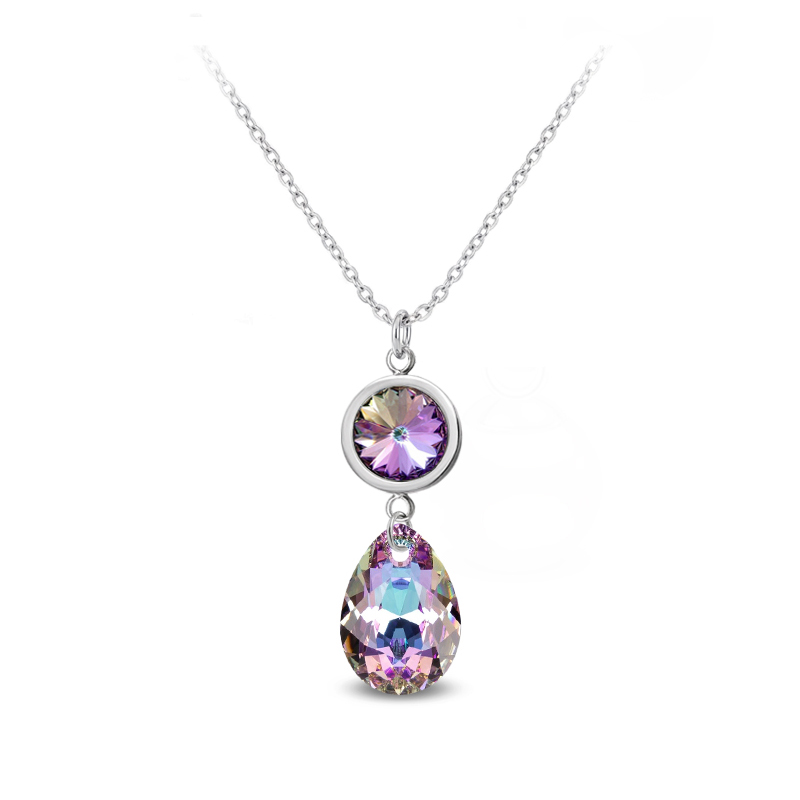 Ocelový náhrdelník ve tvaru kapky s krystaly Swarovski - Crystal Vitrail Light
