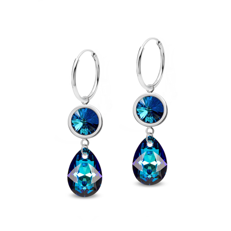 Ocelové visací náušnice Tears ve tvaru kapky s krystaly Swarovski - Bermuda Blue