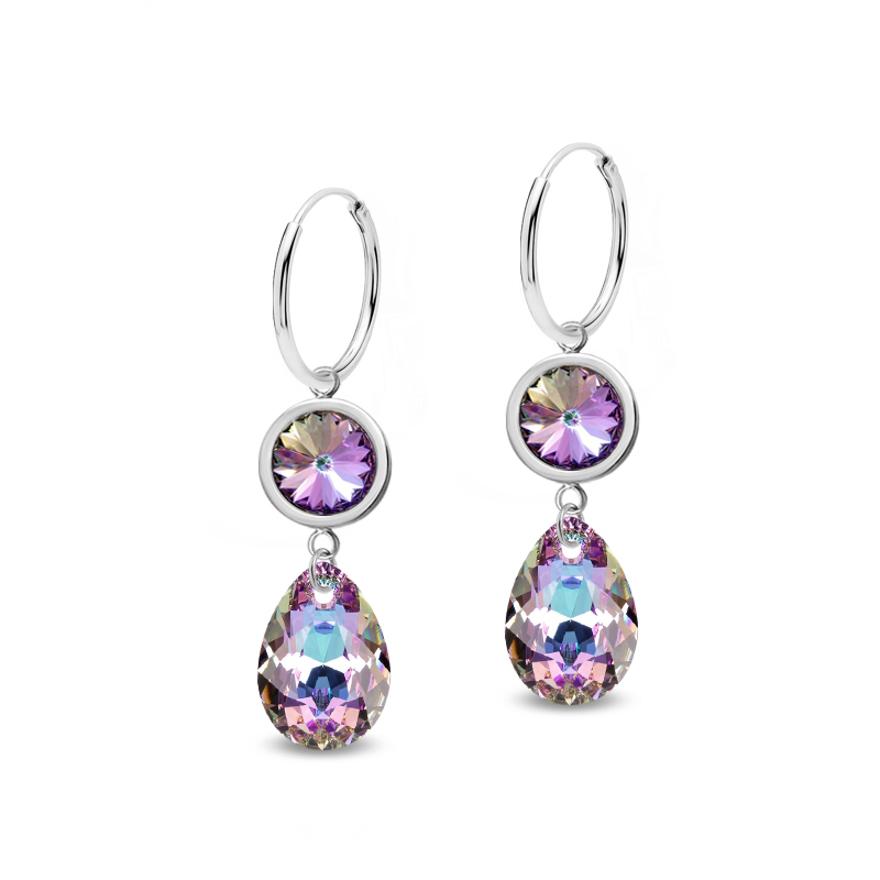 Ocelové visací náušnice Tears ve tvaru kapky s krystaly Swarovski - Crystal Vitrail Light