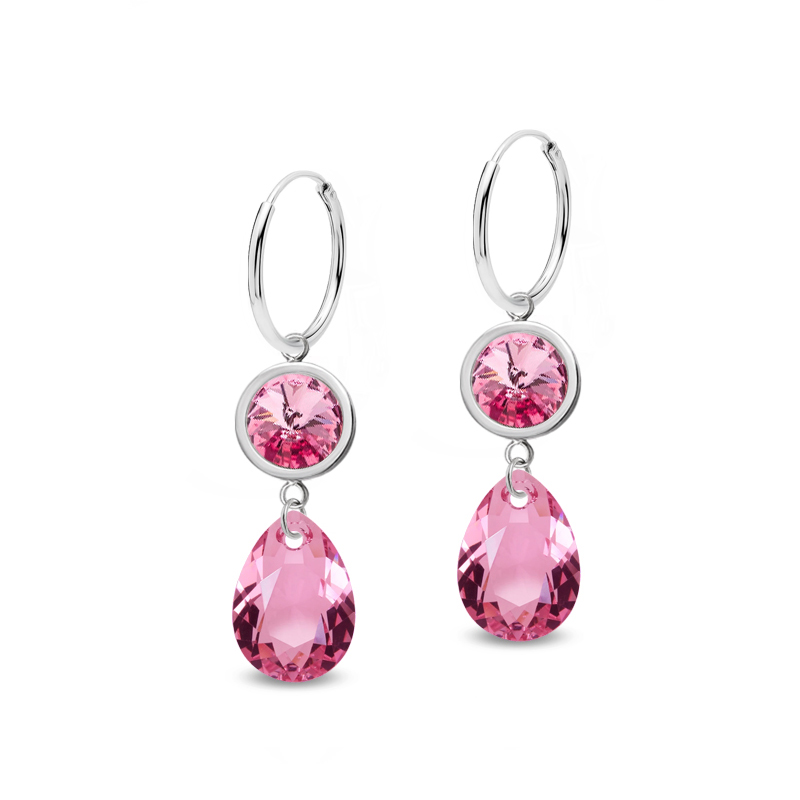 Ocelové visací náušnice Tears ve tvaru kapky s krystaly Swarovski - Rose