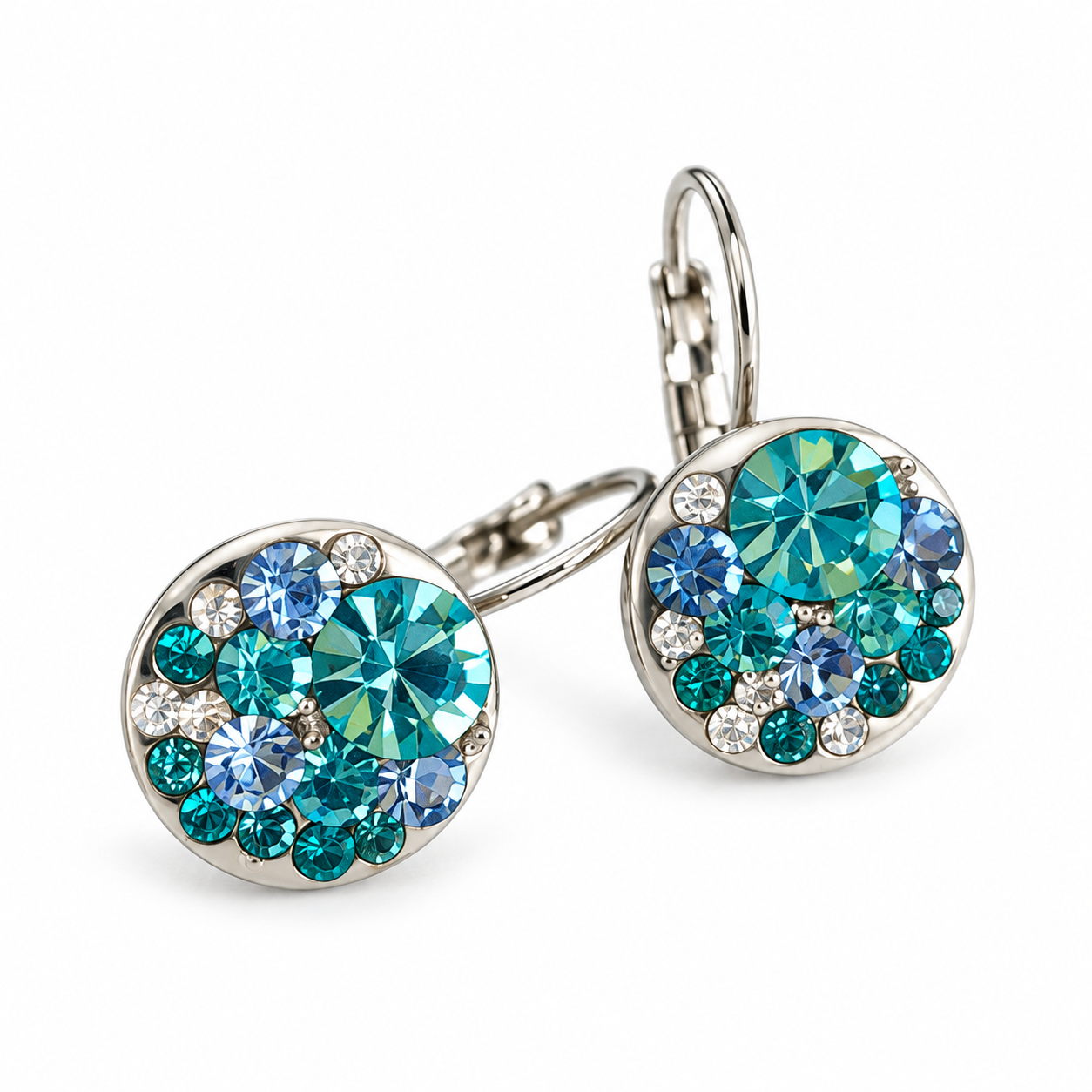 Blue Crystal Mosaic – modré visací náušnice s krystaly