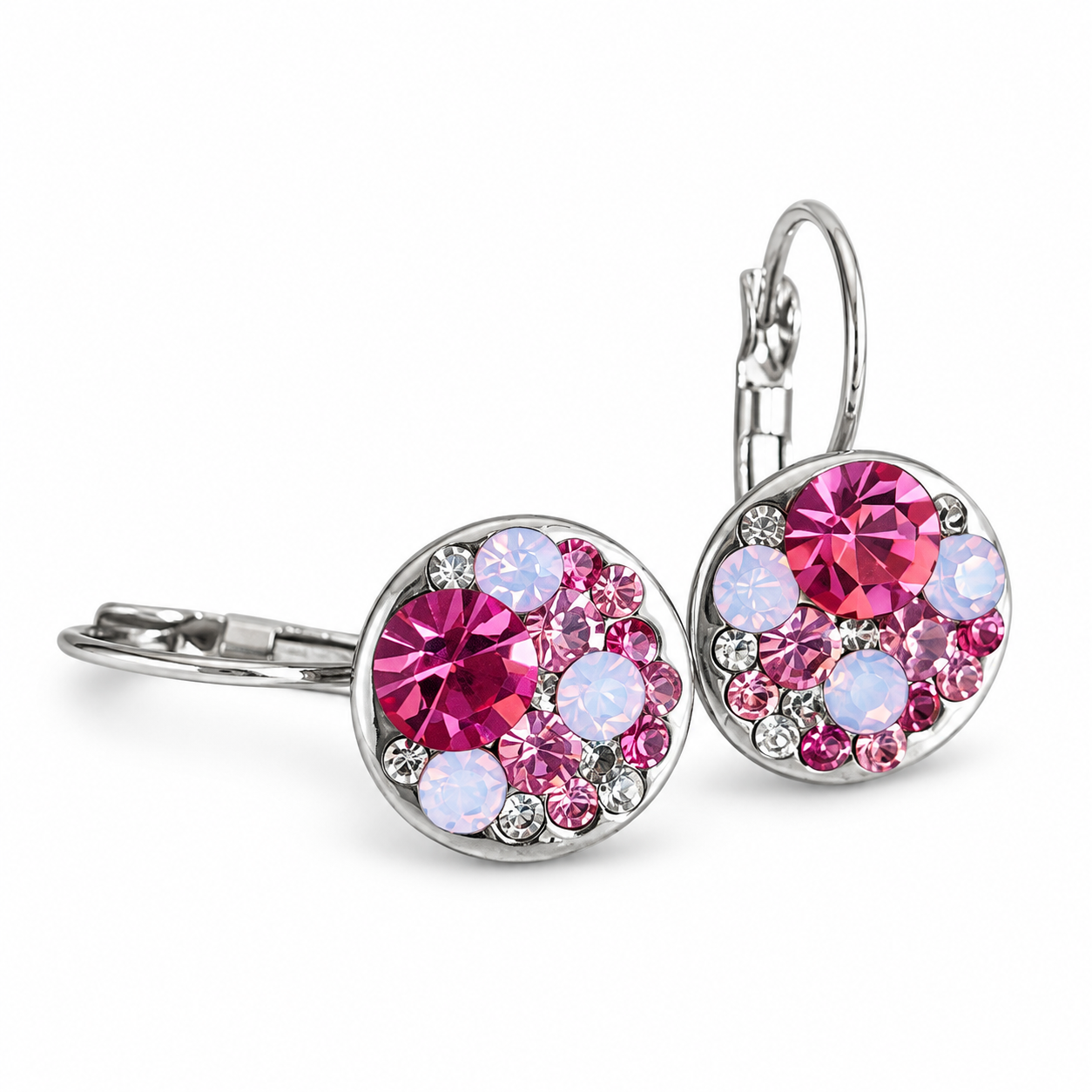 Pink Crystal Mosaic – růžové visací náušnice s krystaly