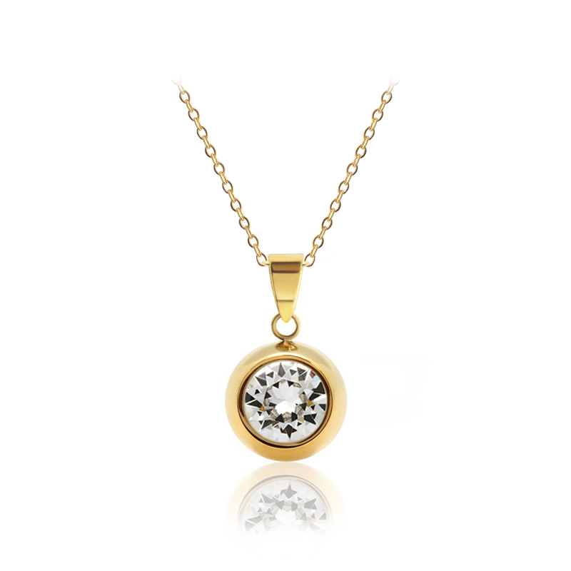 Ocelový pozlacený náhrdelník Gold Chaton Change-N-Go s krystalem Swarovski 8mm - Crystal F