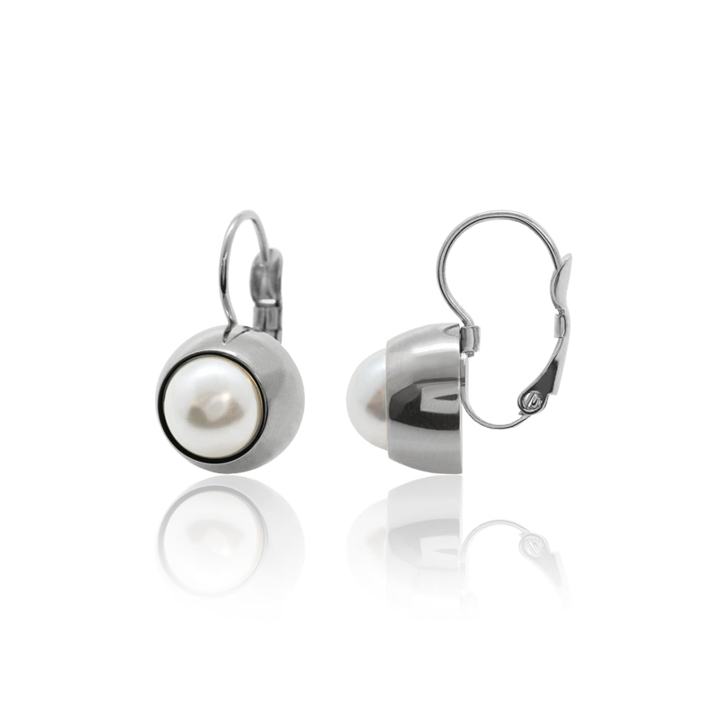 Ocelové náušnice klapky Pearl Change-N-Go s perlami Swarovski 8mm - Crystal White