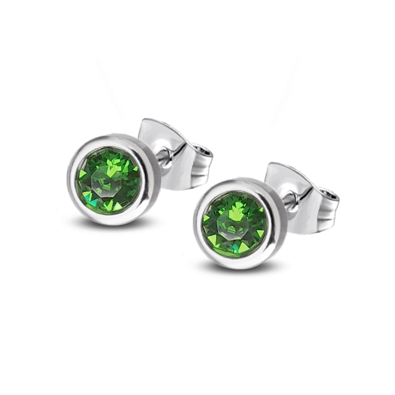 Ocelové náušnice pecky s krystaly Swarovski - Fern Green