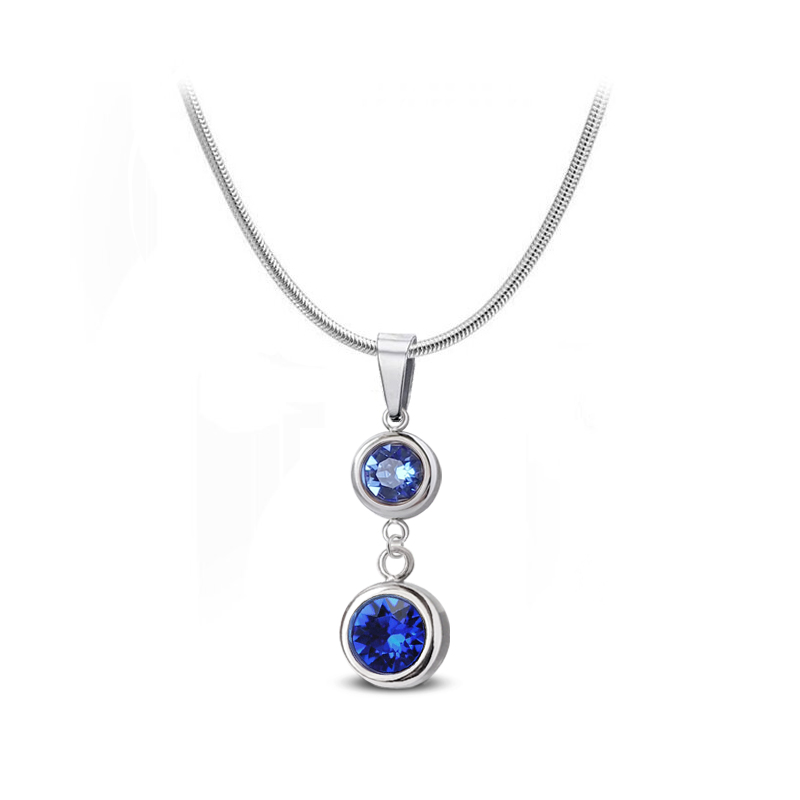 Ocelový náhrdelník Duo Chaton s krystaly Swarovski - Sapphire/Majestic Blue