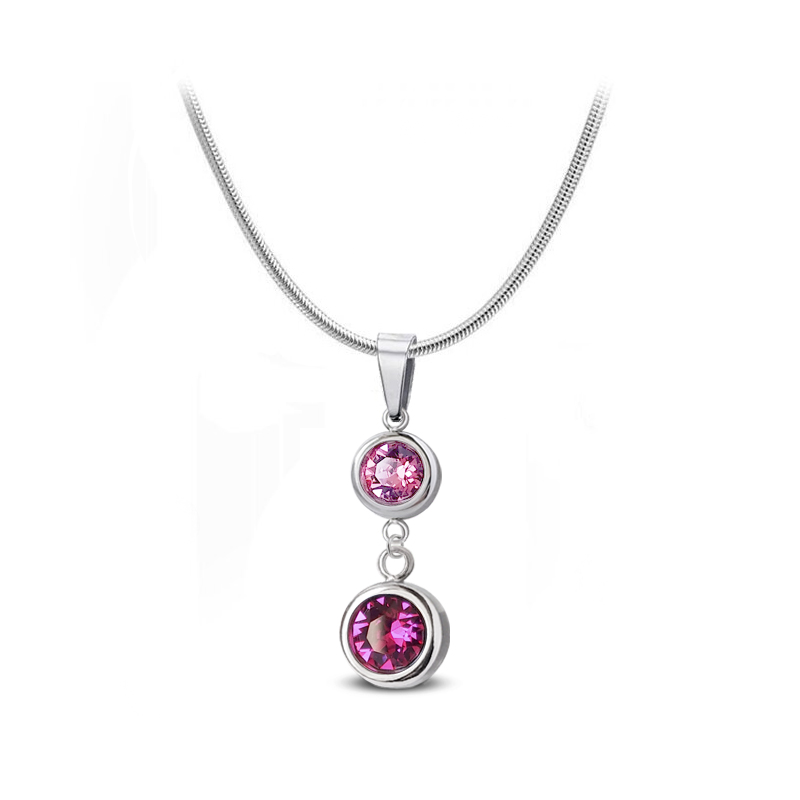 Ocelový náhrdelník Duo Chaton s krystaly Swarovski - Rose/Fuchsia