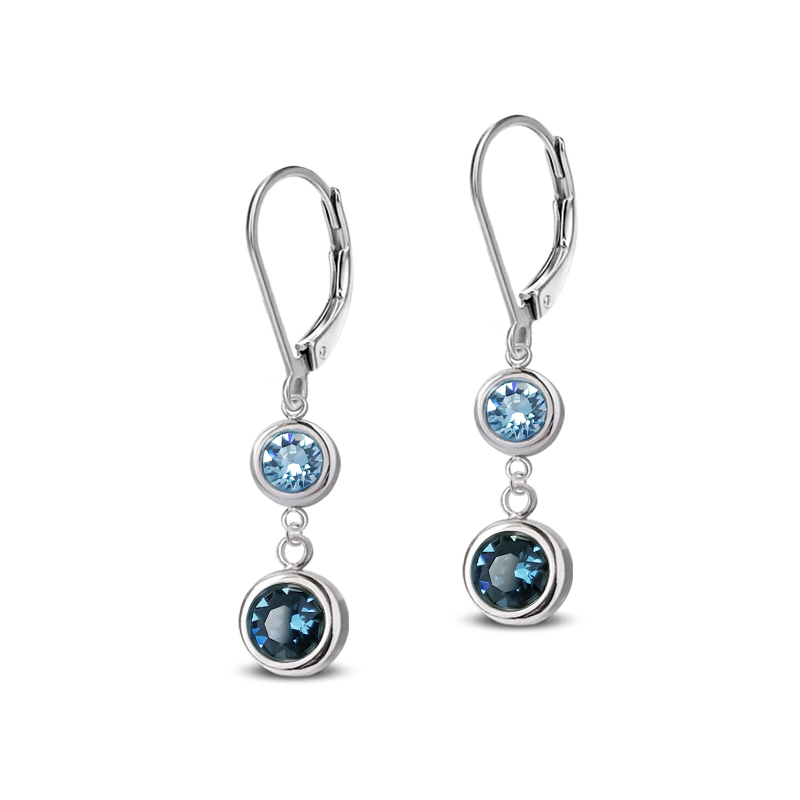 Ocelové visací náušnice Duo Chaton s krystaly Swarovski - Aquamarine/Montana