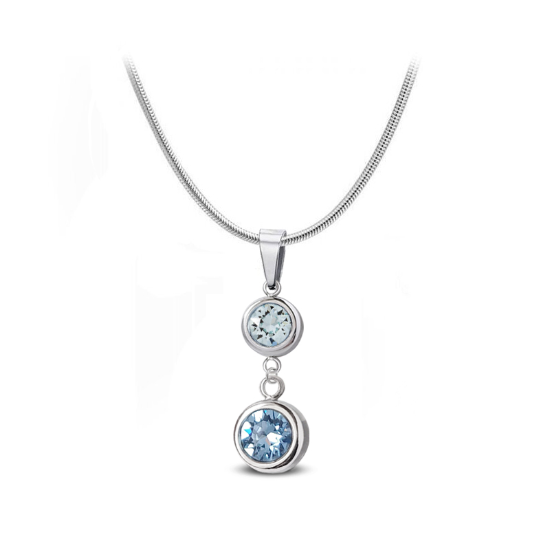 Ocelový náhrdelník Duo Chaton s krystaly Swarovski - Light Azore/Aquamarine