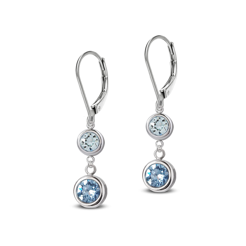 Ocelové visací náušnice Duo Chaton s krystaly Swarovski - Light Azore/Aquamarine