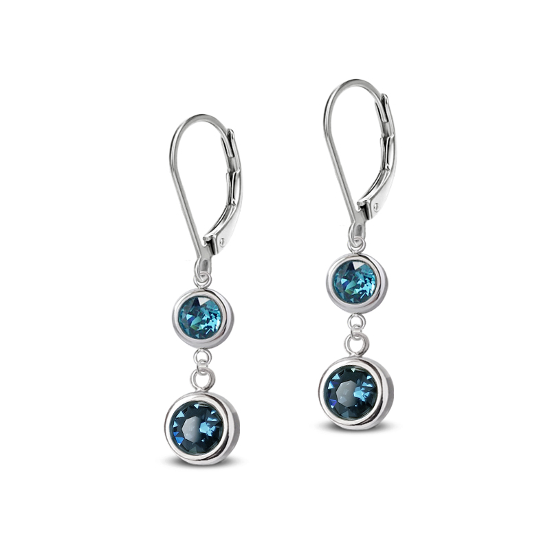 Ocelové visací náušnice Duo Chaton s krystaly Swarovski - Indicolite/Montana
