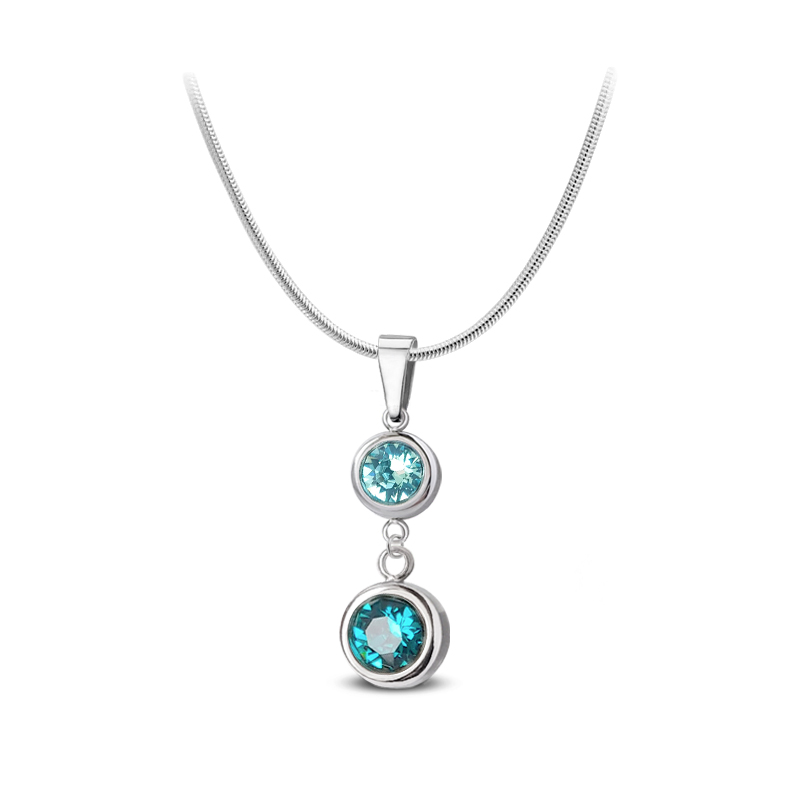 Ocelový náhrdelník Duo Chaton s krystaly Swarovski - Light Turquoise/Blue Zircon