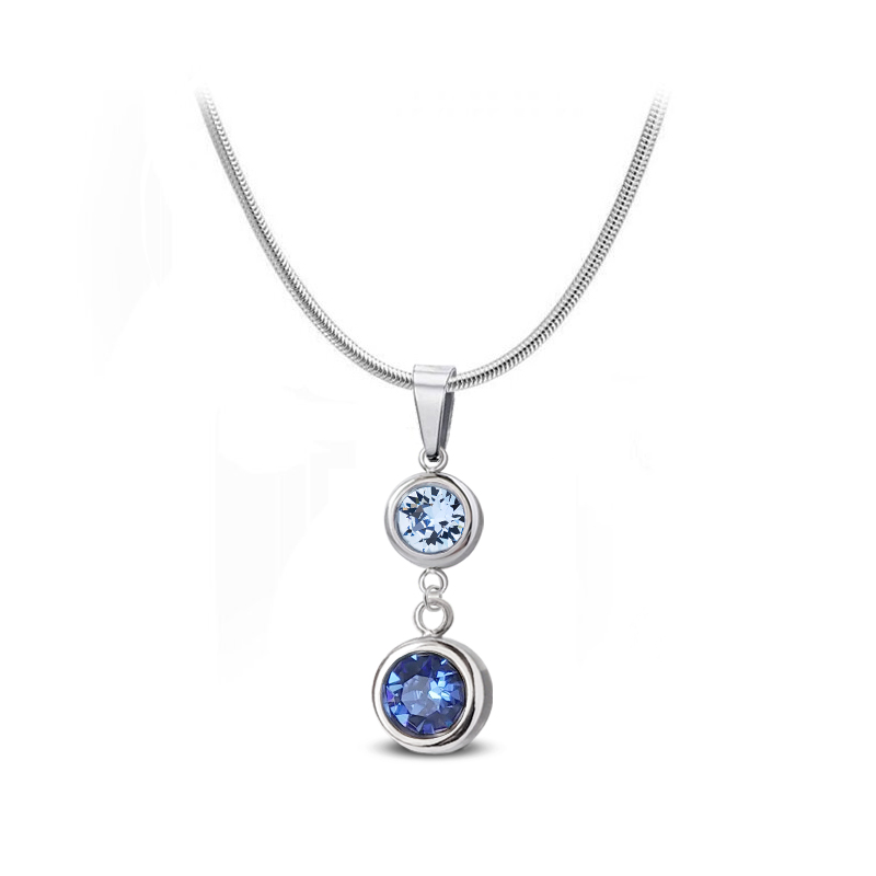 Ocelový náhrdelník Duo Chaton s krystaly Swarovski - Light Sapphire/Sapphire