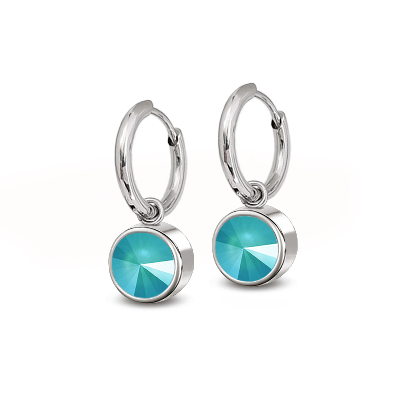 Ocelové náušnice kruhy Pastel Rivoli s krystaly Swarovski - Azure Blue