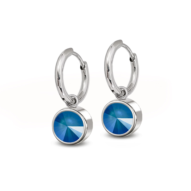 Ocelové náušnice kruhy Pastel Rivoli s krystaly Swarovski - Royal Blue