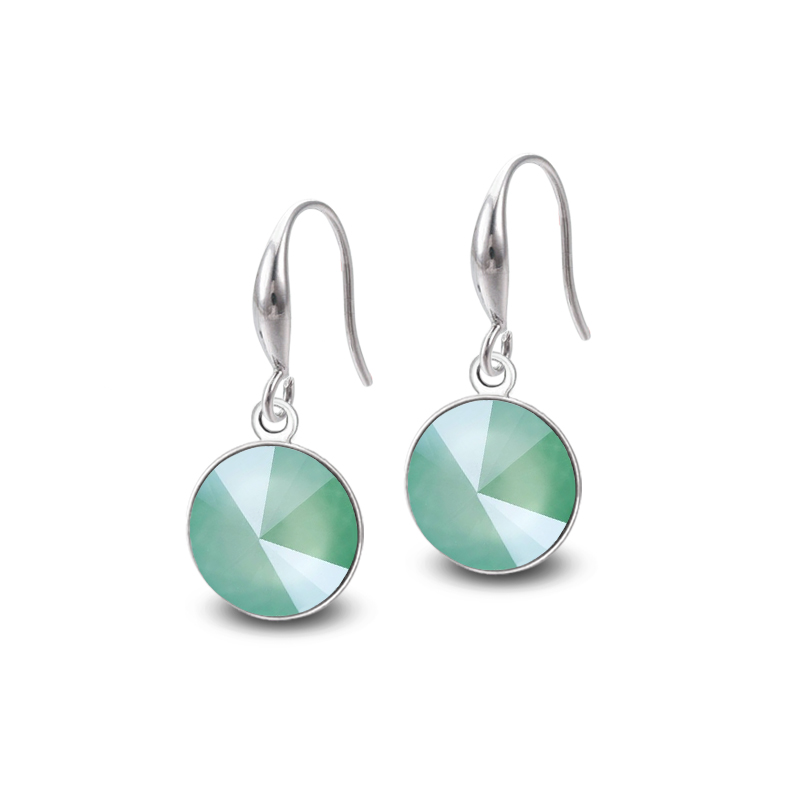 Ocelové náušnice háčky Drop Pastel Rivoli s krystaly Swarovski - Mint Green