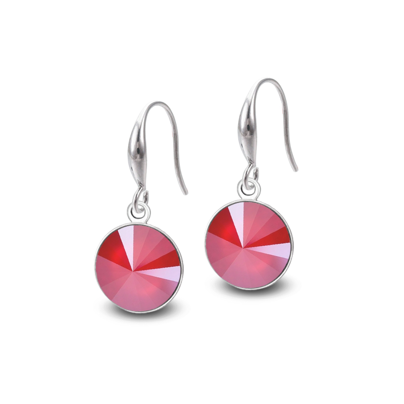 Ocelové náušnice háčky Drop Pastel Rivoli s krystaly Swarovski - Royal Red