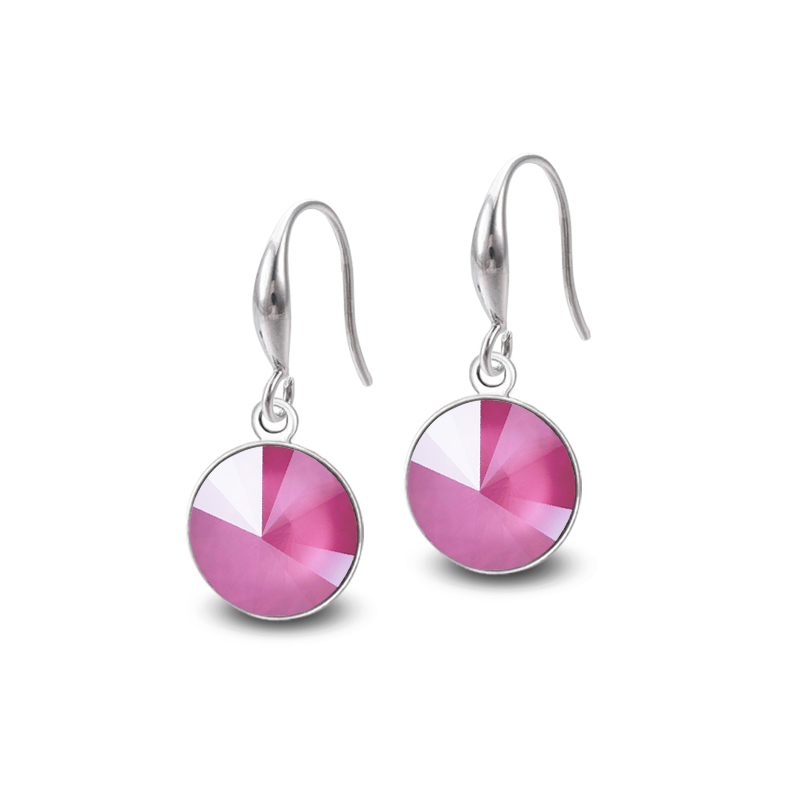Ocelové náušnice háčky Drop Pastel Rivoli s krystaly Swarovski - Peony Pink