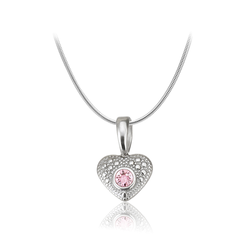 Ocelový náhrdelník ve tvaru srdce Antique Heart s krystalem Swarovski - Light Rose