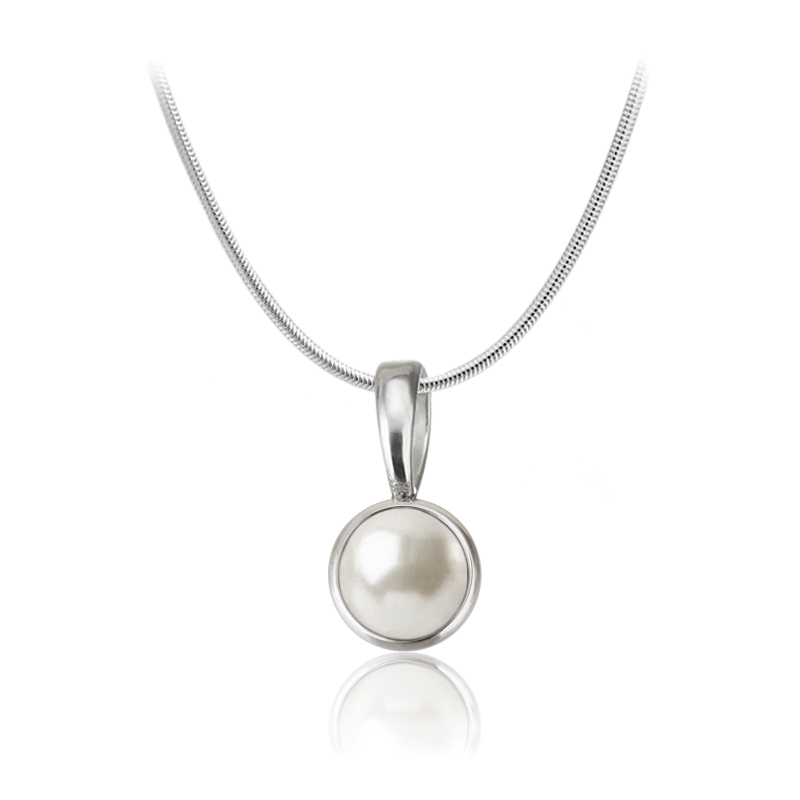 Ocelový náhrdelník s perlou Button Swarovski 8mm - Crystal White