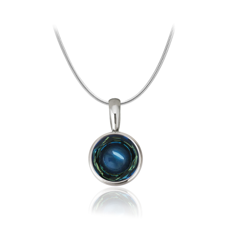 Ocelový náhrdelník Duo Crystal Cosmic Ring s perlou a krystalem Swarovski - Bermuda Blue