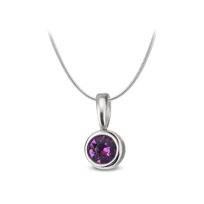 Ocelový náhrdelník Chaton Deluxe s krystalem Swarovski - Amethyst