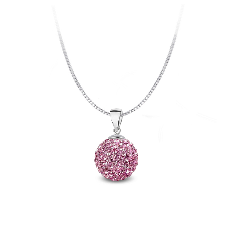 Stříbrný rhodiovaný náhrdelník Pavé Ball kulička s krystaly Swarovski 12mm - Rose
